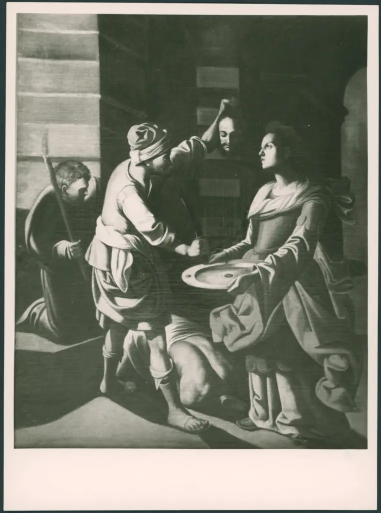 Anonimo caravaggesco italiano - sec. XVII - Carnefice presenta a Salomè la testa di san Giovanni Battista