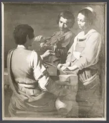 Anonimo caravaggesco francese - sec. XVII - Concerto con bevitore