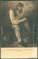 Le Nain (Mathieu). École Française - Veillard se chauffant près d'un Brasero.
