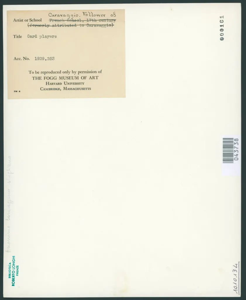 French School, 17th century (formerly attributed to Caravaggio). Card Players. 1929.353