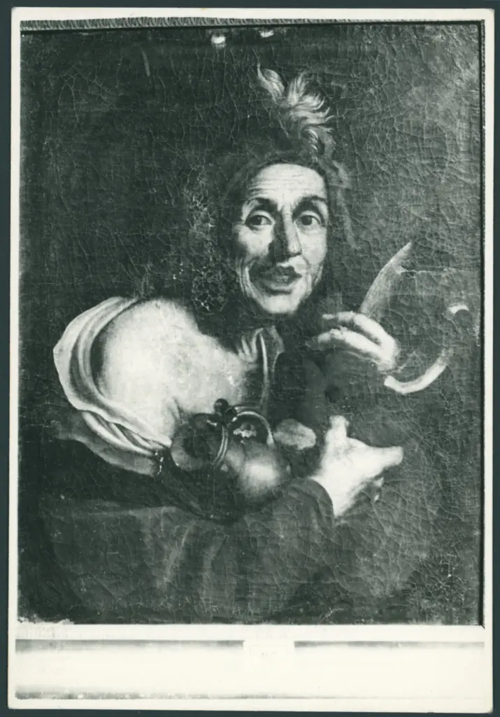 Donna anziana con prosciutto e caraffa