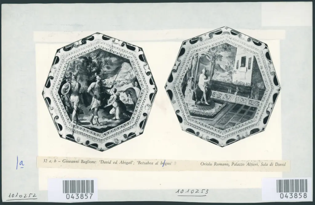 31 a, b - Giovanni Baglione: 'David ed Abigail'; 'Betsabea al bagno'. Oriolo Romano, Palazzo Altieri, Sala di David