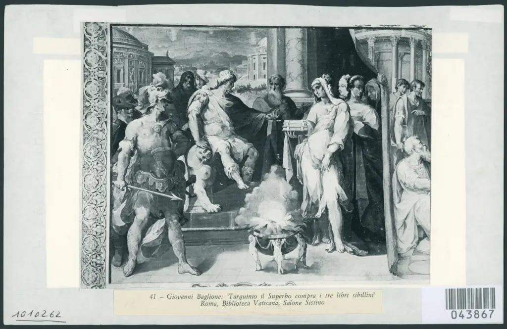 Acquisto di tre libri sibillini da parte di Tarquinio il Superbo (Bibliotheca Romanorum)