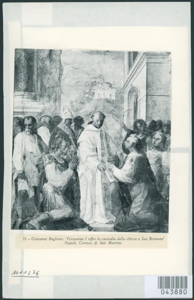 51 - Giovanni Baglione: 'Giovanna I offre la custodia della chiesa a San Brunone'. Napoli, Certosa di San Martino
