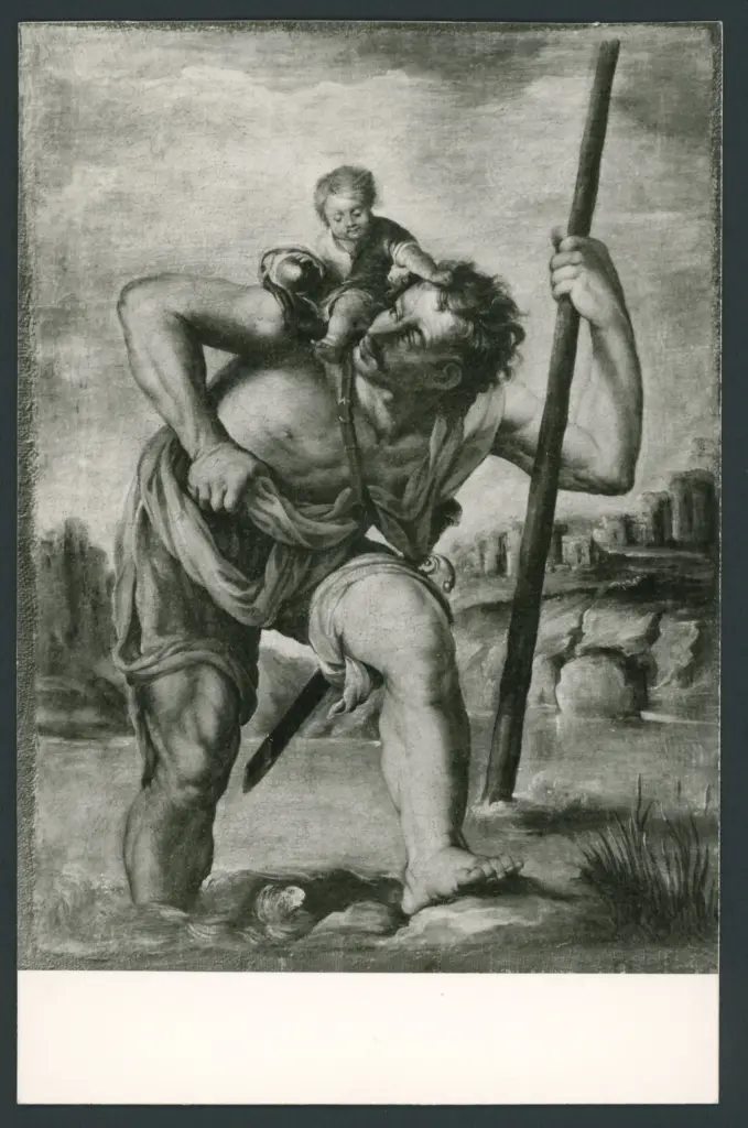 San Cristoforo guada il fiume con Gesù Bambino sulle spalle