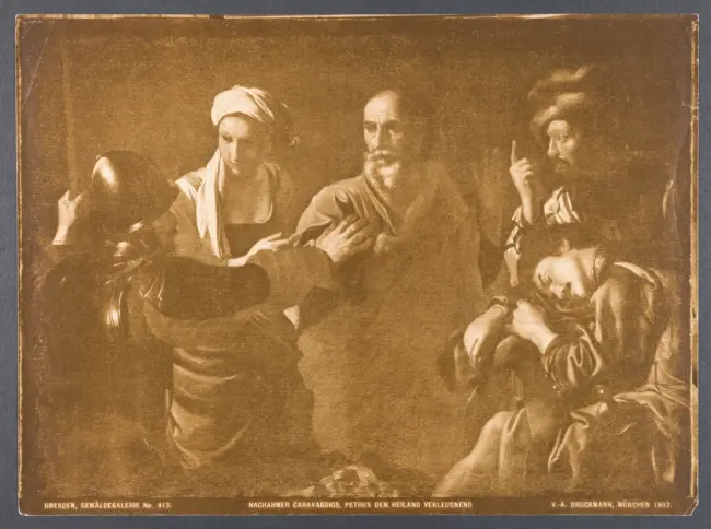 Dresden, Gemäldegalerie No. 413. Nachahmer Caravaggios, Petrus den Heiland Verleugnend