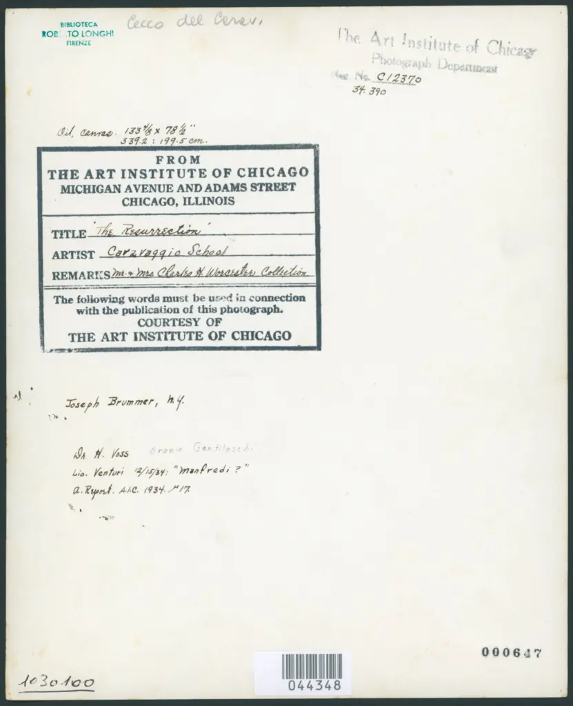 The Resurrection. Caravaggio School. Mr. & Mrs. Charles H. Worcester Collection