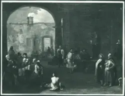 Cerquozzi Michelangelo (Michelangelo delle Bambocciate/ Michelangelo delle Battaglie) - sec. XVII - Giuseppe in carcere interpreta i sogni del coppiere e del panettiere