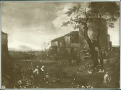 Cerquozzi Michelangelo (Michelangelo delle Bambocciate/ Michelangelo delle Battaglie) - seguace - sec. XVII - Scena campestre