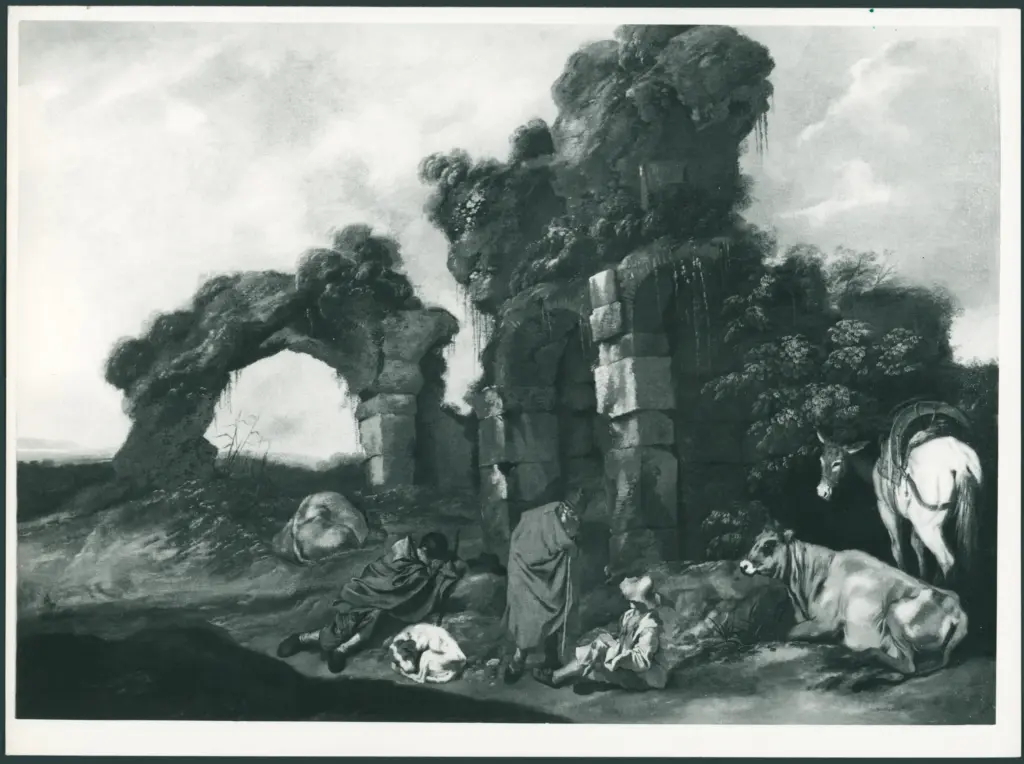 Cerquozzi Michelangelo (Michelangelo delle Bambocciate/ Michelangelo delle Battaglie) - sec. XVII - Sosta di pastori