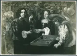 Cossiers Jan - sec. XVII - Giocatori di backgammon con donna che versa un calice di vino