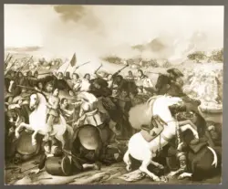 Falcone Aniello - sec. XVII - Scena di battaglia con cavalieri in costumi moderni