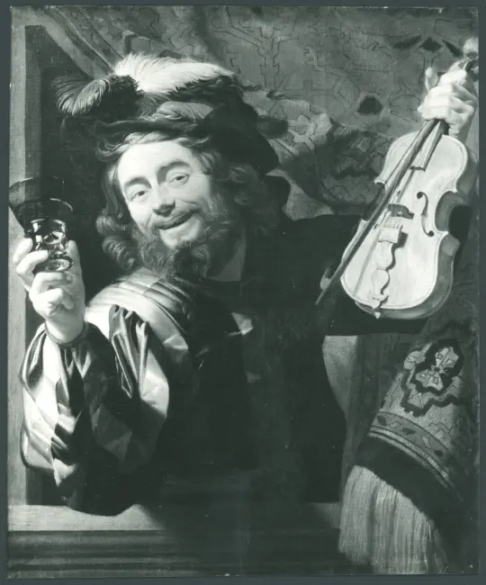 Honthorst Gerrit van (Gherardo delle Notti) - sec. XVII - Suonatore di violino con bicchiere di vino