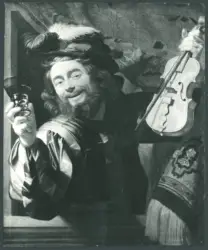 Honthorst Gerrit van (Gherardo delle Notti) - sec. XVII - Suonatore di violino con bicchiere di vino