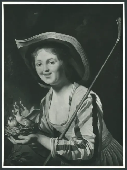 Contadina con nido di colombi