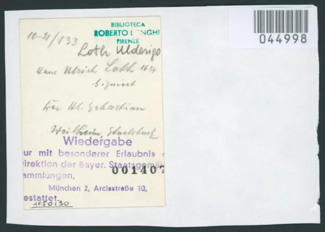 Hans Ulrich Loth. Der Hl. Sebastian. Weilheim [...]