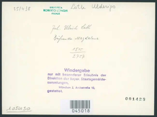 Joh. Ulrich Loth. Büßende Magdalena