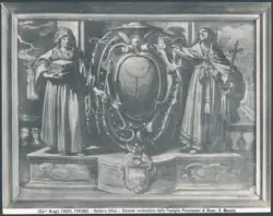 Stemma cardinalizio della famiglia Piccolomini di Siena e due figure allegoriche