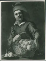 Oost Jacob van il Vecchio (?); Anonimo artista non italiano  - sec. XVII; Giovane uomo con cesto di frutta
