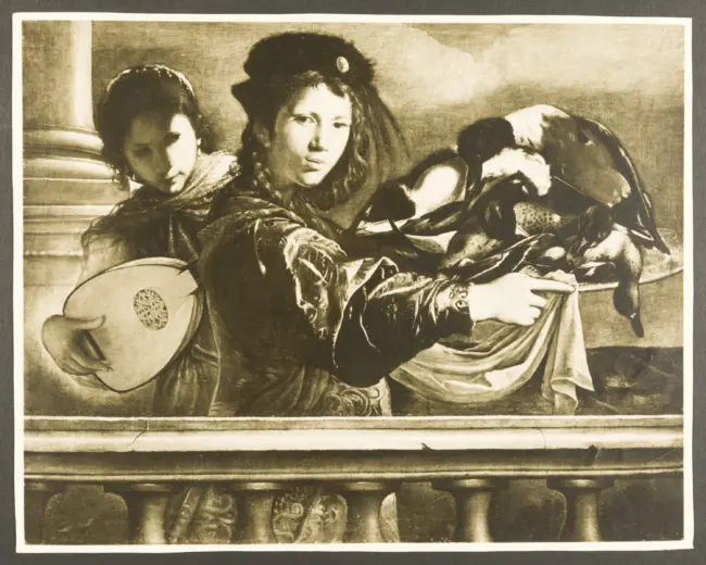 Suonatrice di liuto e giovane con selvaggina