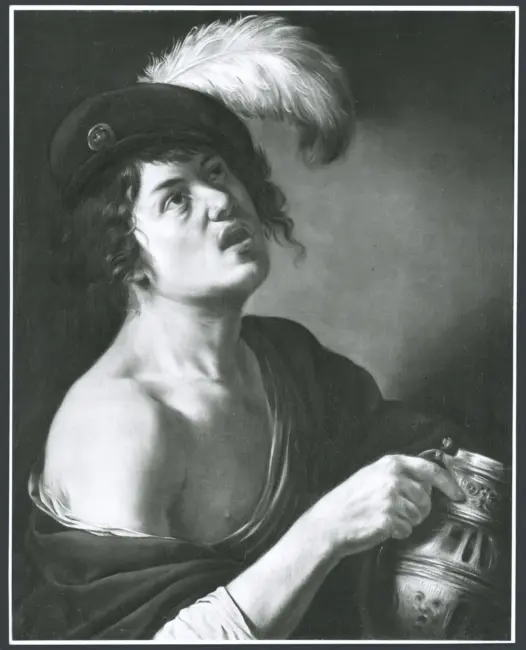 Rombouts Theodoor (?) - sec. XVII - Giovane con cappello piumato e caraffa