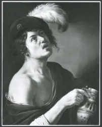 Rombouts Theodoor (?) - sec. XVII - Giovane con cappello piumato e caraffa