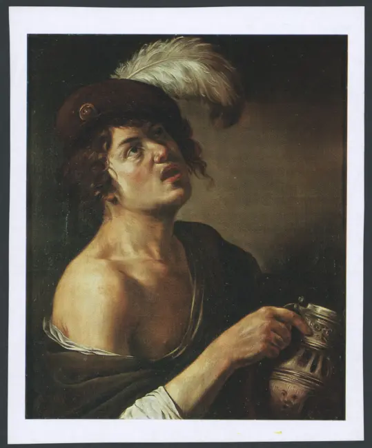 Rombouts Theodoor (?) - sec. XVII - Giovane con cappello piumato e caraffa