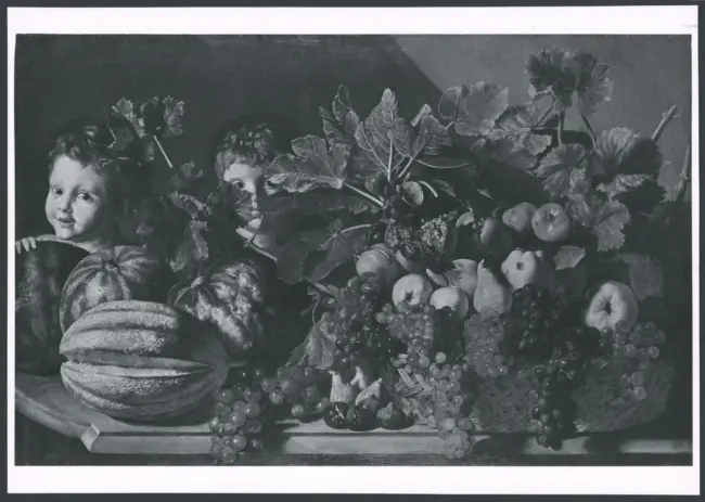 Salini Tommaso (Mao Salini) - sec. XVI/ XVII - Natura morta con cocomeri, cesto di frutta e bambini