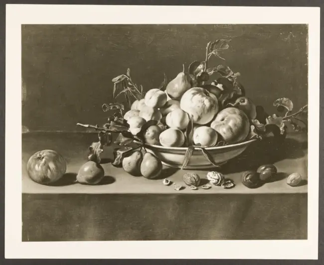 Salini Tommaso (Mao Salini) - sec. XVI/ XVII - Natura morta con piatto di frutta e noci