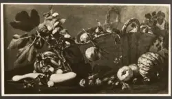 Salini Tommaso (Mao Salini) - sec. XVI/ XVII - Natura morta con frutta, ortaggi e cesto di melagrane