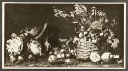 Salini Tommaso (Mao Salini) - sec. XVI/ XVII - Natura morta con ortaggi e cesto di frutta e fiori