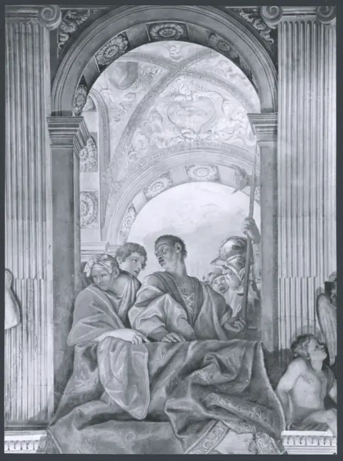 Architettura dipinta, Figure allegoriche, Putti, Scene bibliche, Scene encomiastiche