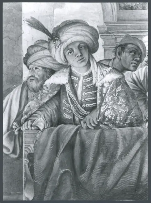 Architettura dipinta, Figure allegoriche, Putti, Scene bibliche, Scene encomiastiche