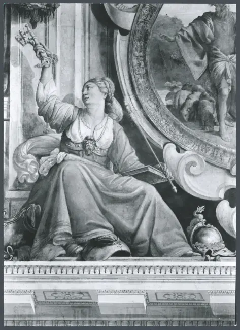 Architettura dipinta, Figure allegoriche, Putti, Scene bibliche, Scene encomiastiche