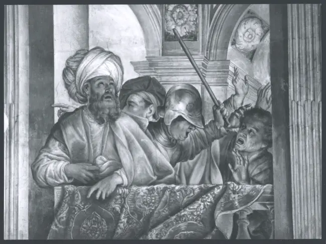 Architettura dipinta, Figure allegoriche, Putti, Scene bibliche, Scene encomiastiche