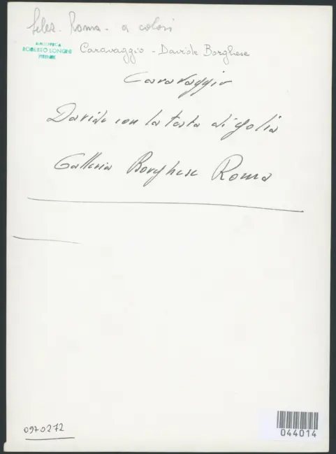 Caravaggio. David con la testa di Golia. Galleria Borghese Roma